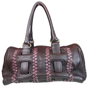 Bottega Veneta Montaigne in brown leather and burgundy intrecciato leather bag